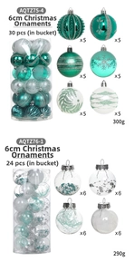 Detail of 6cm Christmas ball set in transparent drum with glitter and bead fillings