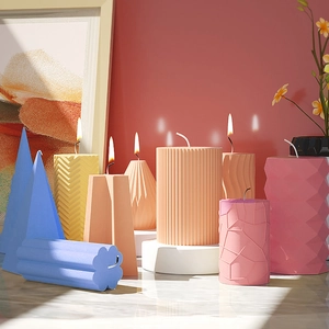 Artistic geometric aromatherapy candles set in cylinder, cone and polyhedral shapes