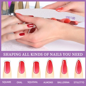 Dual-sided 100/180 grit nail file showing shaping for square and almond nail styles
