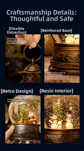 Detail of retro Christmas lantern with Santa Claus figurine and durable bronze finish base