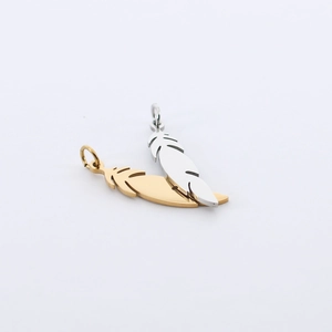 Polished 18K gold and silver stainless steel feather pendants for DIY jewelry making