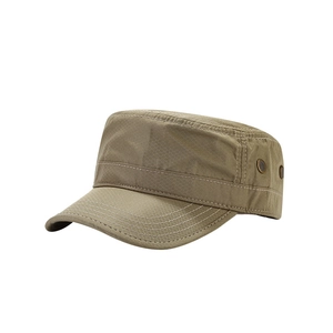 Quick-dry flat top cadet cap in khaki with breathable honeycomb texture for outdoor sun protection