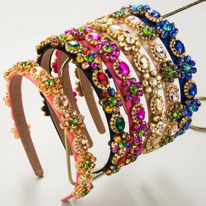 Baroque Floral Rhinestone Headband For Women Retro Luxury Crystal Flower Hair Band Accessories Elegant Fabric Hair Hoop