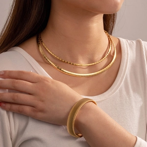 Titanium Steel Snake Chain Jewelry For Women Minimalist Stainless Steel Flat Blade Necklace And Bangle Bracelet Fashion Accessories