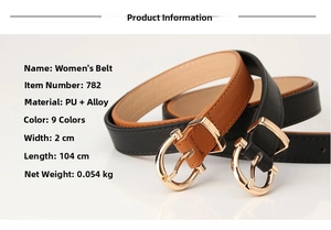 Detail specifications for 2cm wide black and brown PU leather belts with alloy pin buckle