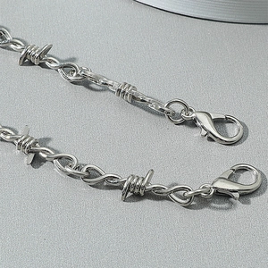 Silver thorn wire necklace with double lobster clasps in hip-hop style metal chain