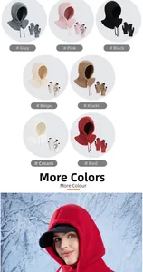 Winter balaclava hooded scarf and touch-screen knitted gloves set in seven assorted colors