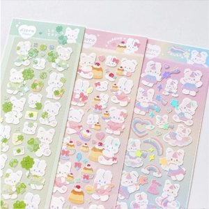 Guka Stickers Cartoon Rabbit Bear Laser Holographic Waterproof DIY Scrapbooking Journaling Kawaii Decorative Stationery