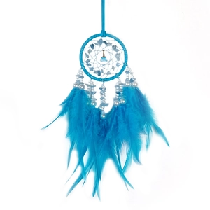 Blue crystal feather dreamcatcher car hanging ornament for rearview mirror decor