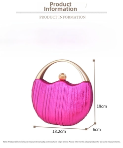 Detailed size specifications for the rose red pleated evening bag with metal handle
