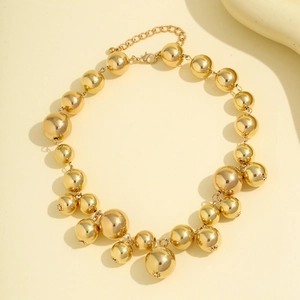 French vintage style chunky gold bead necklace with adjustable lobster clasp