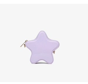 Close-up of lavender PVC star bag showing high-quality glossy texture and golden zipper