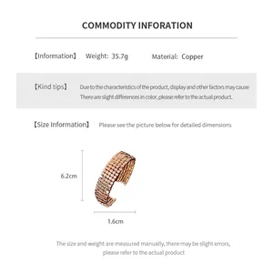 Size chart showing 35.7g copper rose gold layered beaded texture cuff bracelet specs