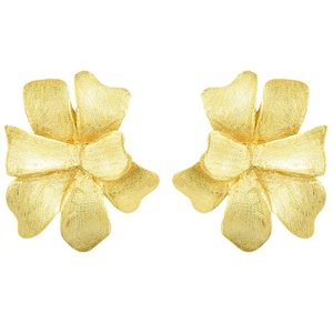 Artistic S925 sterling silver petal flower stud earrings with gold brushed metal texture