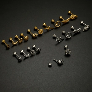 16G stainless steel skull and floral cartilage earrings set in gold and silver finish