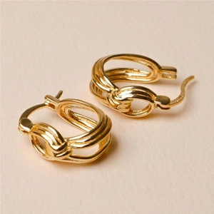 Minimalist S925 sterling silver gold-plated knot huggie earrings for women in ins style