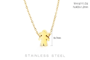Detailed specs of gold girl pendant necklace with 400mm stainless steel chain dimensions