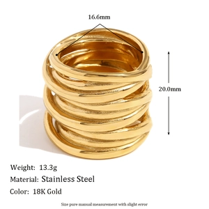 Minimalist 18K gold-plated stainless steel multi-layer wrap ring for women in top view