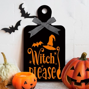 Halloween Witch Please Wooden Sign Witch Hat Bat Pattern Wall Plaque Poplar Wood Decorative Board With Bowknot For Party Home Decor
