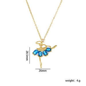 Golden ballet girl necklace with blue zircon pendant and size dimensions