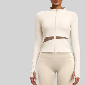 Giacca da Yoga Slim Fit a Blocchi di Colore Donna Top Sportivo con Full Zip Fori per il Pollice Collo Alto Traspirante per Allenamento Corsa