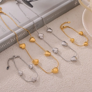 Minimalist gold and silver titanium steel heart pendant snake chain jewelry set