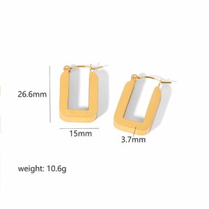 Minimalist 18K gold stainless steel rectangular hoop earrings with dimensions and weight
