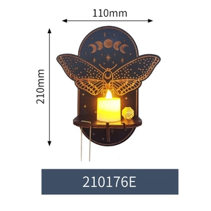 Dark wood moth wall shelf with crescent moon and stars engraving, sized 110x210mm