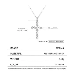 925 sterling silver cross pendant necklace with pearl detailing and size measurements