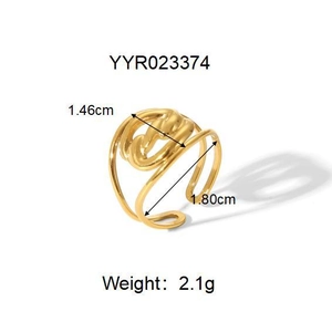 Detail showing irregular twisted gold ring design with dimensions and weight specs