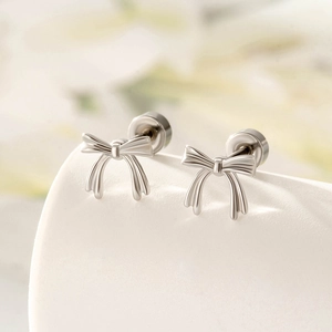 Bowknot Cartilage Piercing Stud Earring Titanium Steel Copper Zircon Double Ended Screw Back Retro Dainty For Women