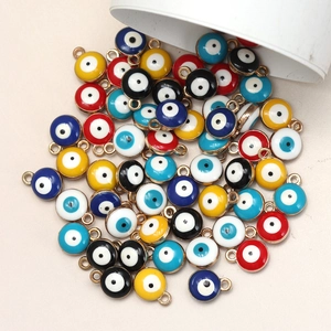 Detailed view of colorful 8mm evil eye charms for DIY jewelry making and necklaces