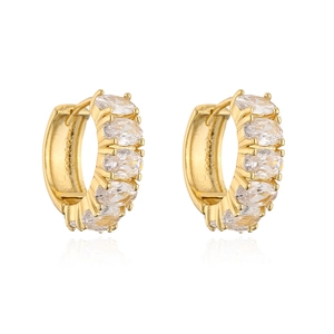 Golden hoop earrings featuring oval-cut clear cubic zirconia in a vintage luxury style