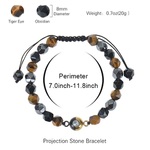Braided projection stone bracelet with tiger eye and obsidian beads for 100 languages