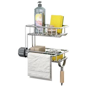 Portaspugne a doppio strato in acciaio inox per rubinetto cucina e porta asciugamani
