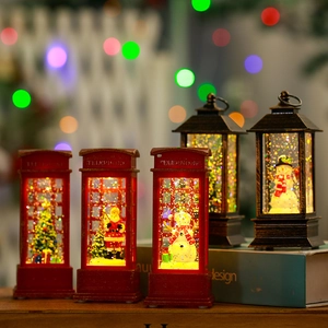 Lanternes de Noël lumineuses en forme de cabine téléphonique avec Père Noël et paillettes