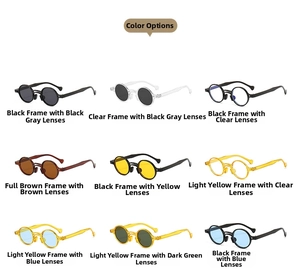 Nine variations of vintage double-bridge round sunglasses with various lens and frame colors