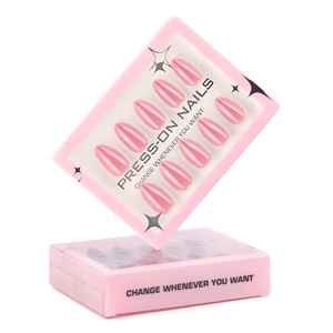 Set di 30 unghie a pressione rosa a mandorla con finitura jelly lucida e scatola inclusa