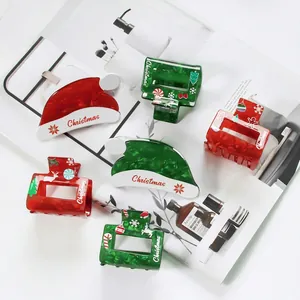 Christmas Hair Claw Clips Acetate Plastic Santa Hat Reindeer Snowflake Design Holiday Party Headpiece For Women