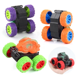 Children's dinosaur pull-back stunt trucks set in multiple colors with off-road tires
