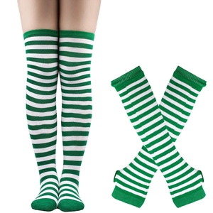 St. Patrick's Day green and white striped over-knee socks and matching arm sleeves set