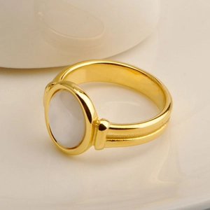 18K gold plated titanium ring with oval white shell inlay, minimalist light luxury style