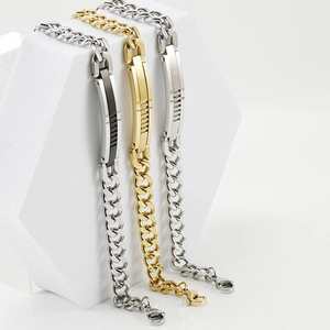 Bracelets gourmette en acier inoxydable tricolore pour hommes en argent, or et tons noirs