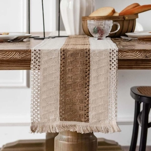Woven Christmas Table Runner And Placemats Polyester Cotton Tassel Geometric Hollow Out Bohemian Farmhouse Decoration