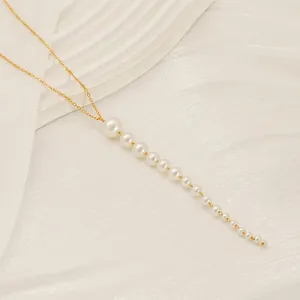 Collier Pendentif Künstliche Perle En Y Bijoux En Acier Inoxydable Plaqué Or 18 Carats Pour Femmes Style Minimaliste Élégant