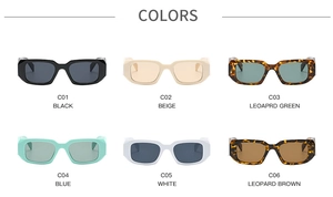Retro rectangular sunglasses in six colors including black, beige, and leopard print options