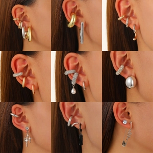Ensemble de Boucles d'Oreilles en Alliage de Cuivre Style Ins Vintage Punk Géométrique Or Argent Noir Bijoux pour Femmes