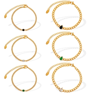 18K vergoldete Edelstahl-Armbänder mit smaragdgrünen und schwarzen Edelsteinen