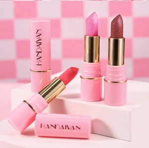 Shimmer lipstick moisturizing glitter lip gloss set pink tube long lasting makeup
