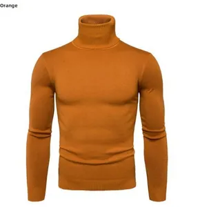 Detail of slim fit men's turtleneck knitwear showing ribbed cuffs and yellow fabric texture